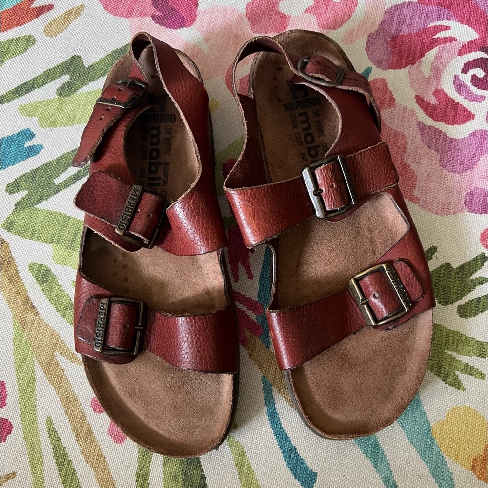 Mephisto Men's Brown Leather Adjustable Buckle Sandals